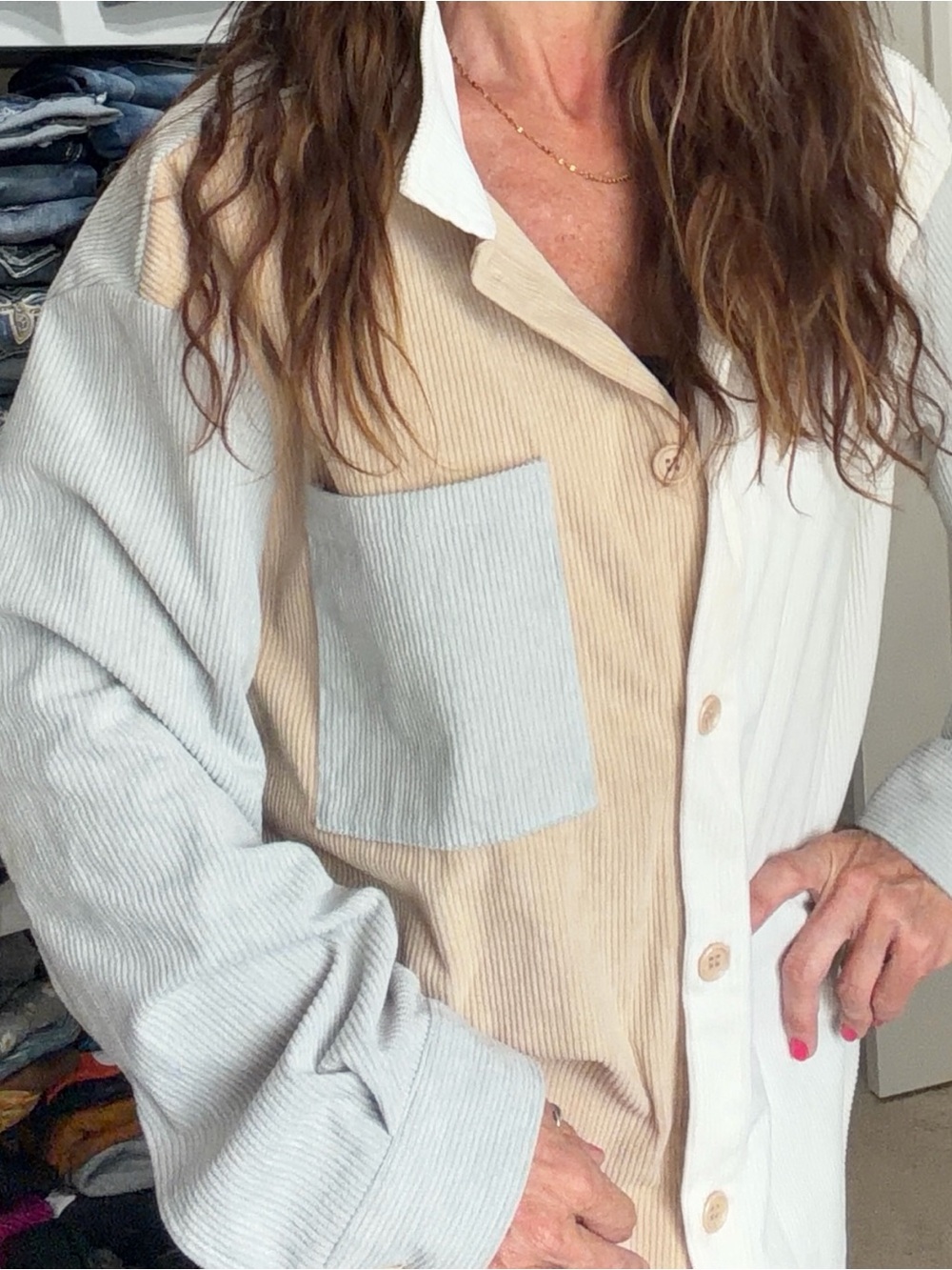 Women’s Corduroy Long Sleeve Button Down jacket Shacket Size M Stella Tweed